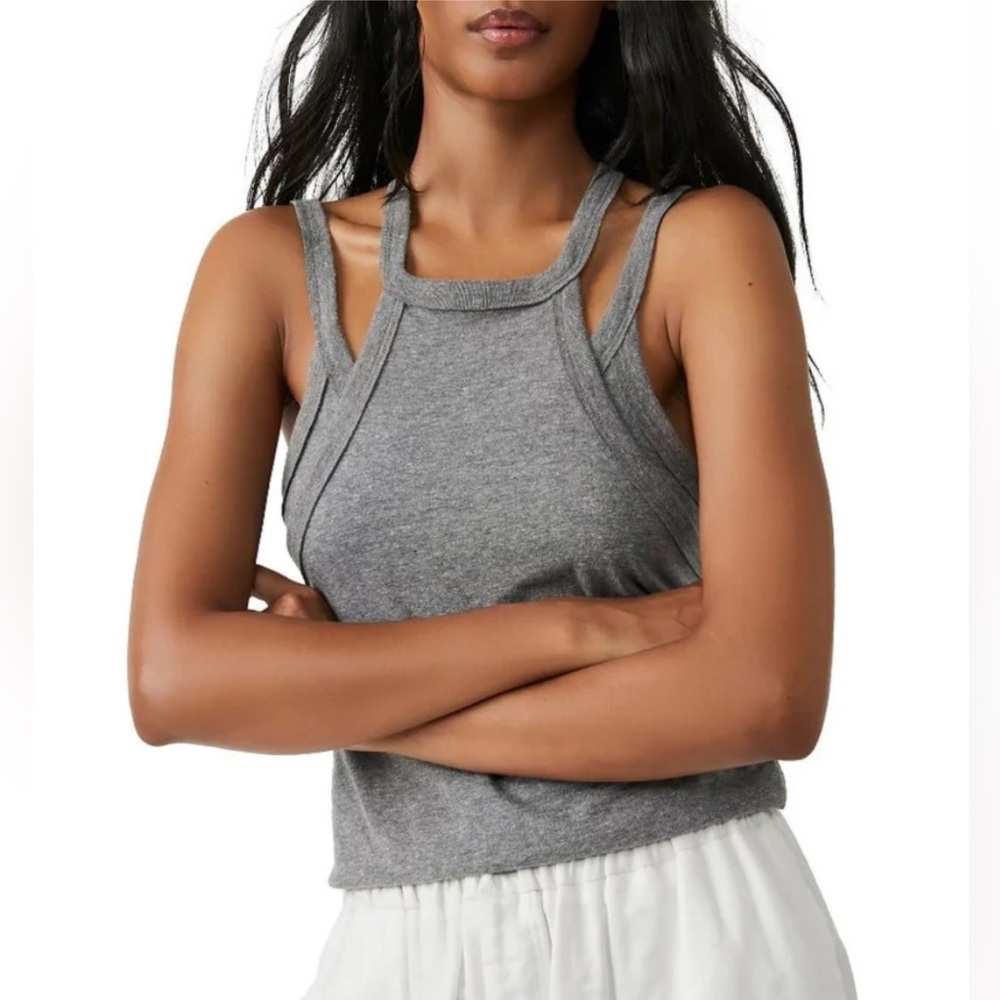 FP Movement by Free People Gray Double-Strap Tank Top